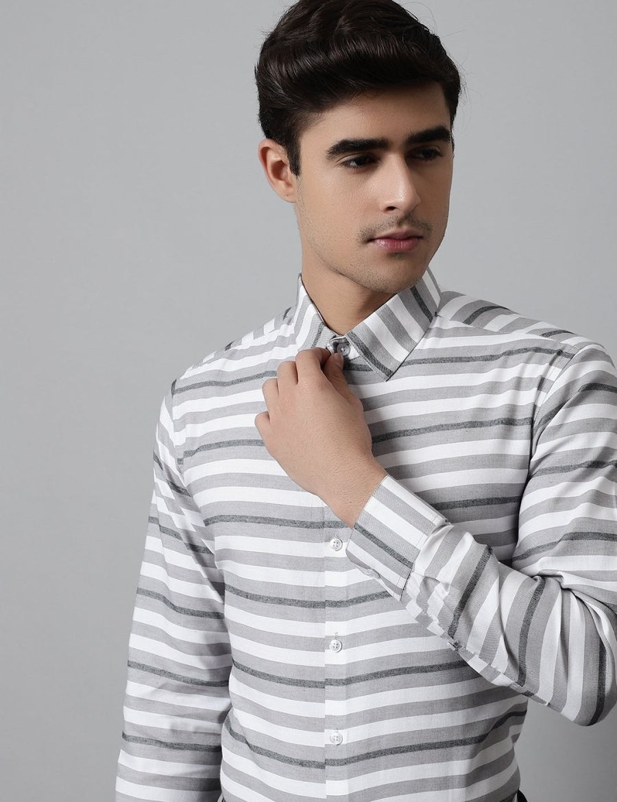 Men Grey Classic Horizontal Striped Formal Shirt - SF_848Grey_S