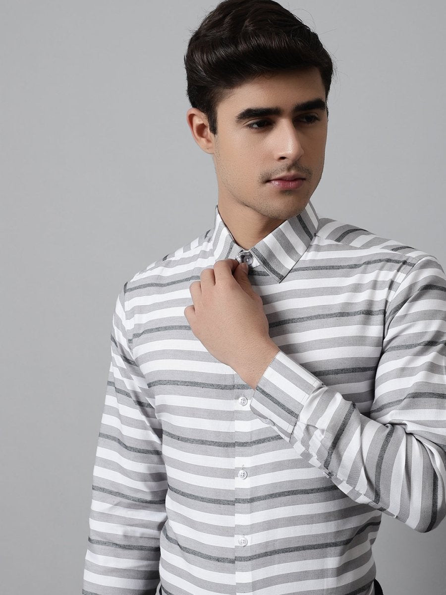 Men Grey Classic Horizontal Striped Formal Shirt - SF_848Grey_S