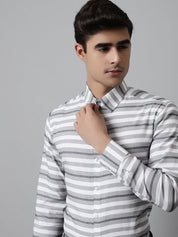 Men Grey Classic Horizontal Striped Formal Shirt - SF_848Grey_S