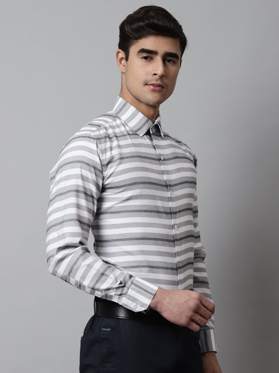 Men Grey Classic Horizontal Striped Formal Shirt - SF_848Grey_S