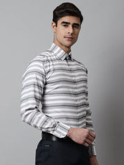 Men Grey Classic Horizontal Striped Formal Shirt - SF_848Grey_S