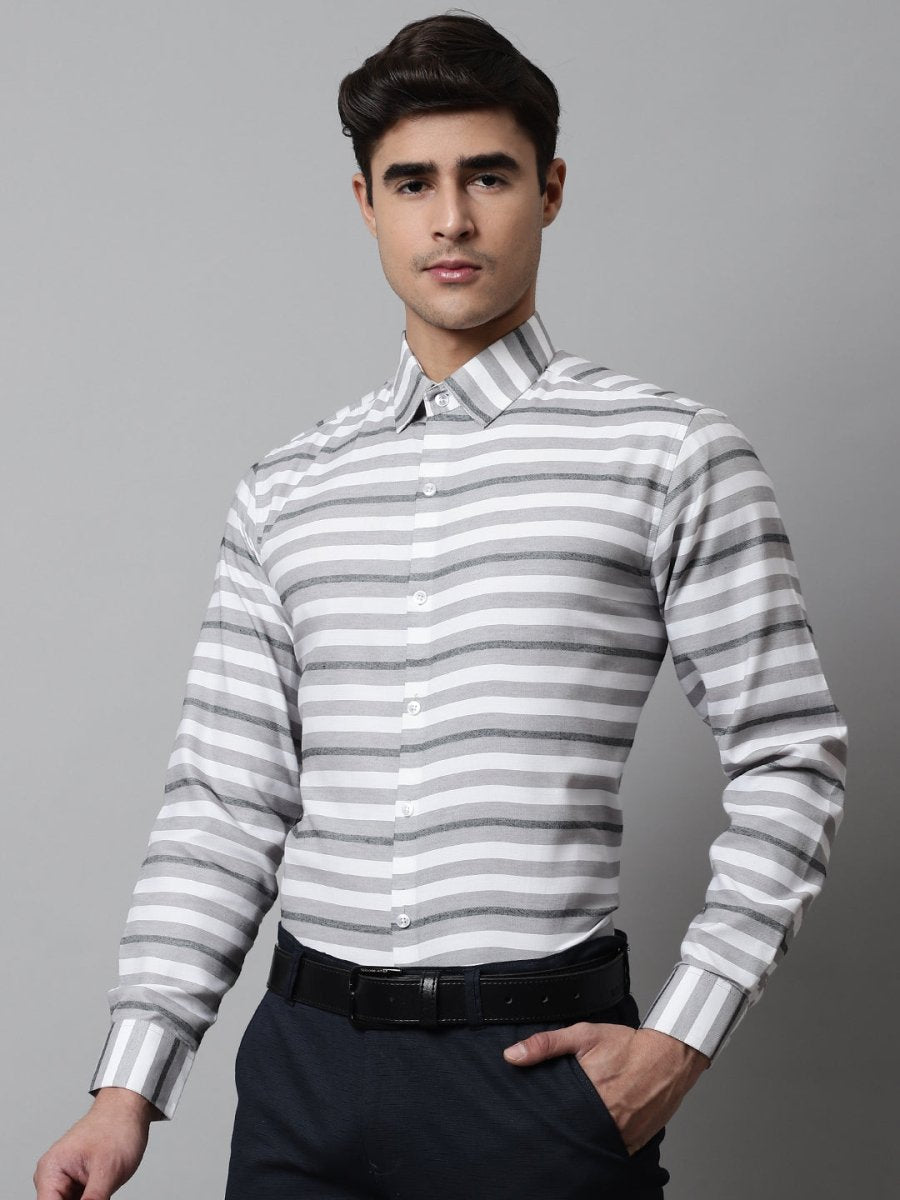 Men Grey Classic Horizontal Striped Formal Shirt - SF_848Grey_S