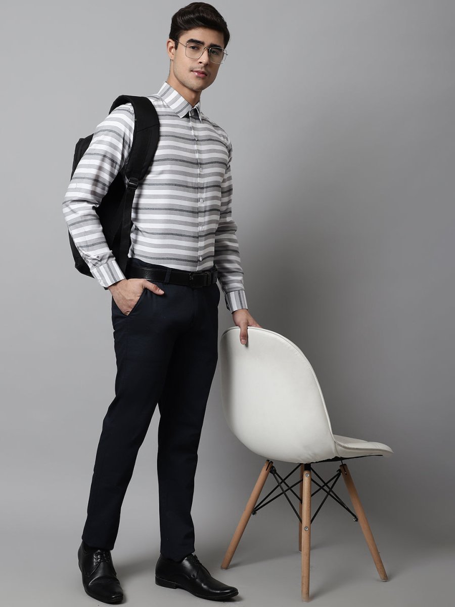 Men Grey Classic Horizontal Striped Formal Shirt - SF_848Grey_S