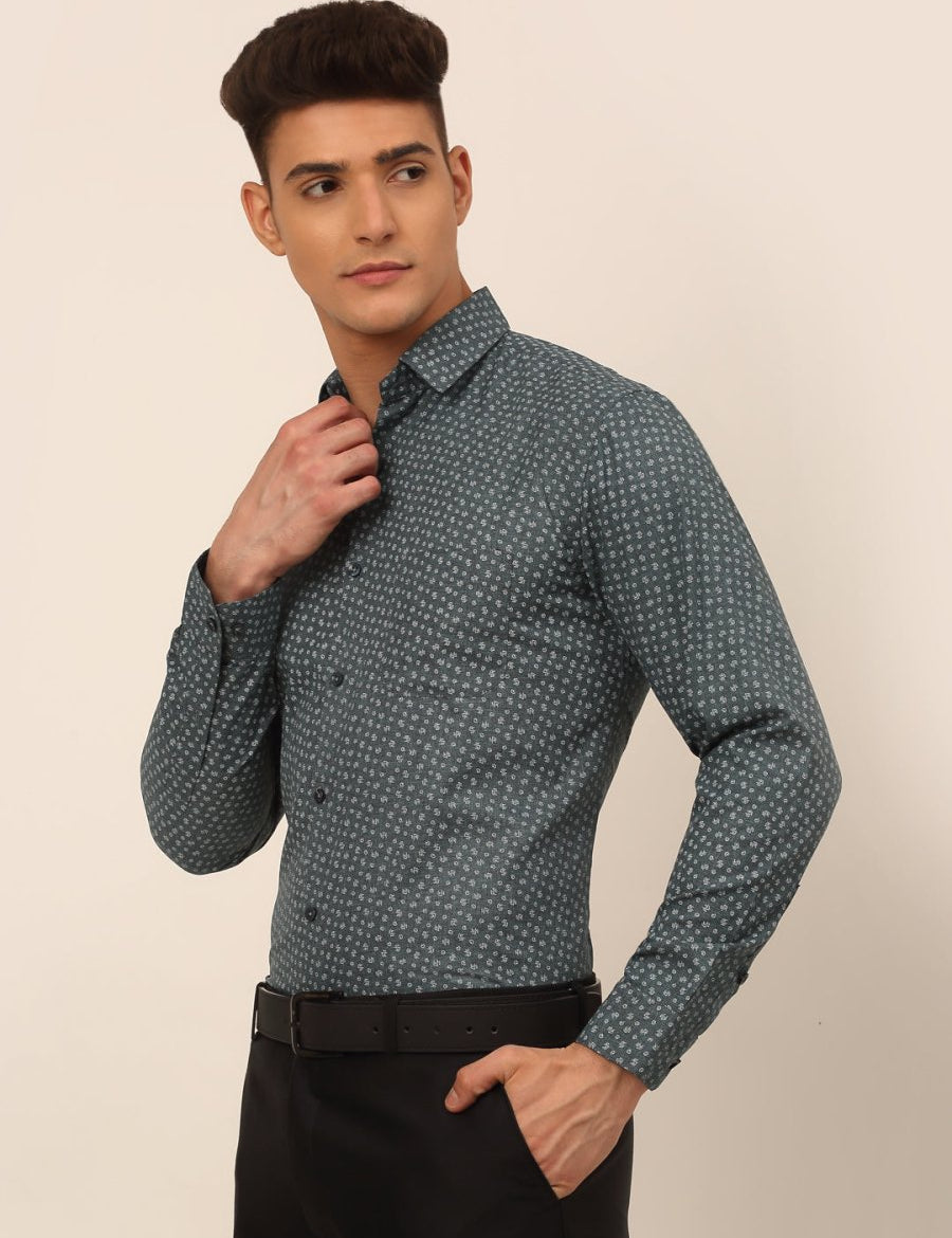 Men Grey Classic Printed Formal Shirt - SF_827Grey_S