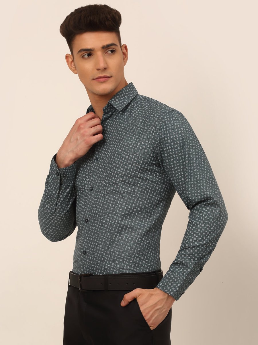 Men Grey Classic Printed Formal Shirt - SF_827Grey_S