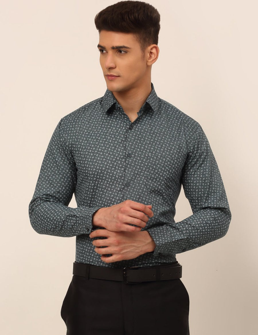 Men Grey Classic Printed Formal Shirt - SF_827Grey_S