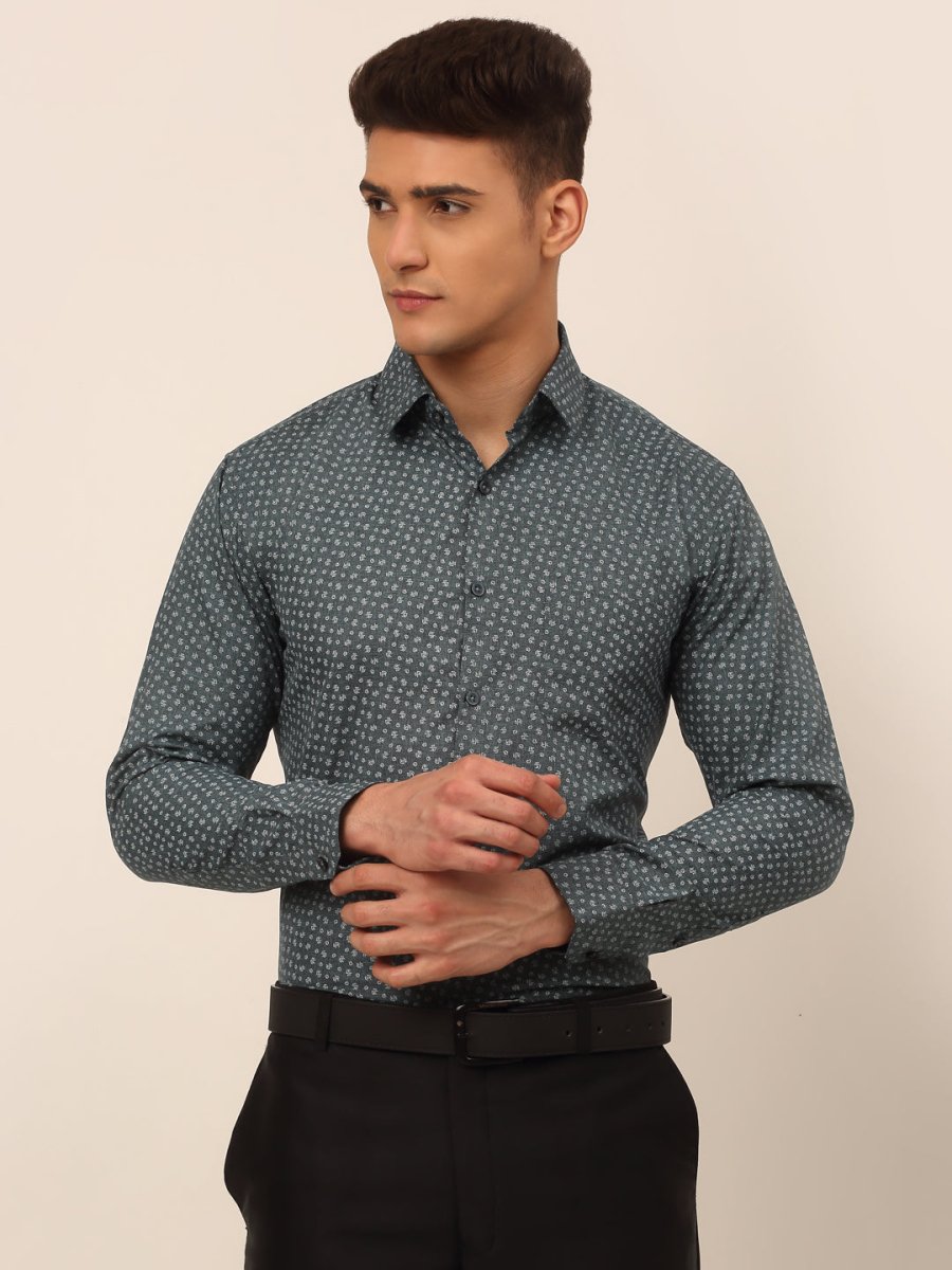 Men Grey Classic Printed Formal Shirt - SF_827Grey_S