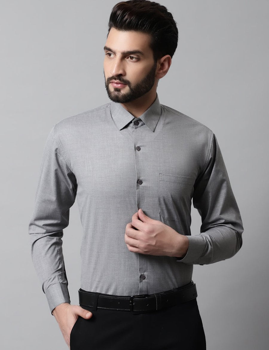 Men Grey Classic Slim Fit Solid Formal Shirt - SF_867Grey_S