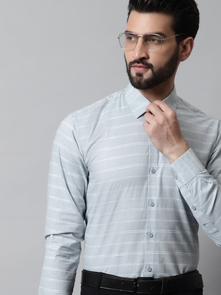 Men Grey Classic Striped Formal Cotton Shirt - SF_869Light-Grey_S