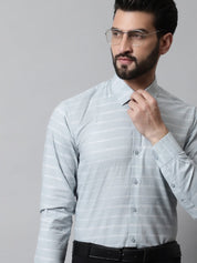 Men Grey Classic Striped Formal Cotton Shirt - SF_869Light-Grey_S