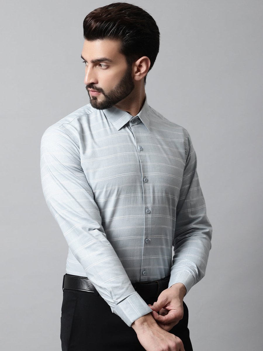 Men Grey Classic Striped Formal Cotton Shirt - SF_869Light-Grey_S