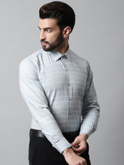 Men Grey Classic Striped Formal Cotton Shirt - SF_869Light-Grey_S
