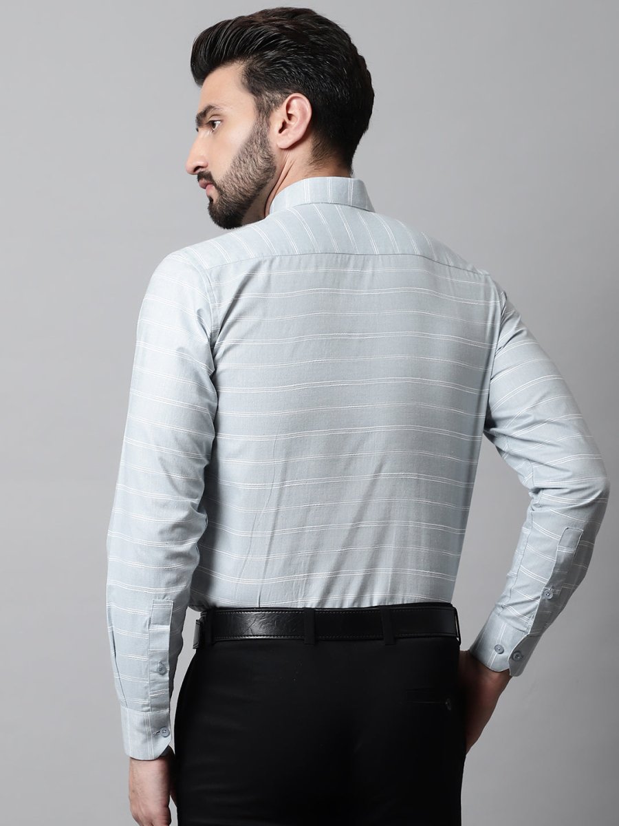 Men Grey Classic Striped Formal Cotton Shirt - SF_869Light-Grey_S