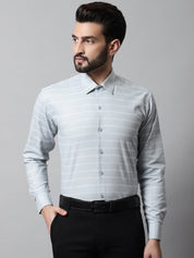 Men Grey Classic Striped Formal Cotton Shirt - SF_869Light-Grey_S