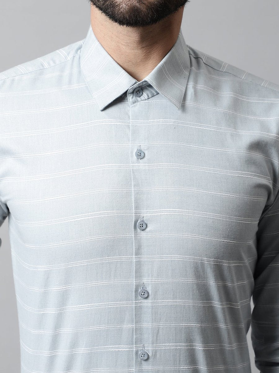 Men Grey Classic Striped Formal Cotton Shirt - SF_869Light-Grey_S