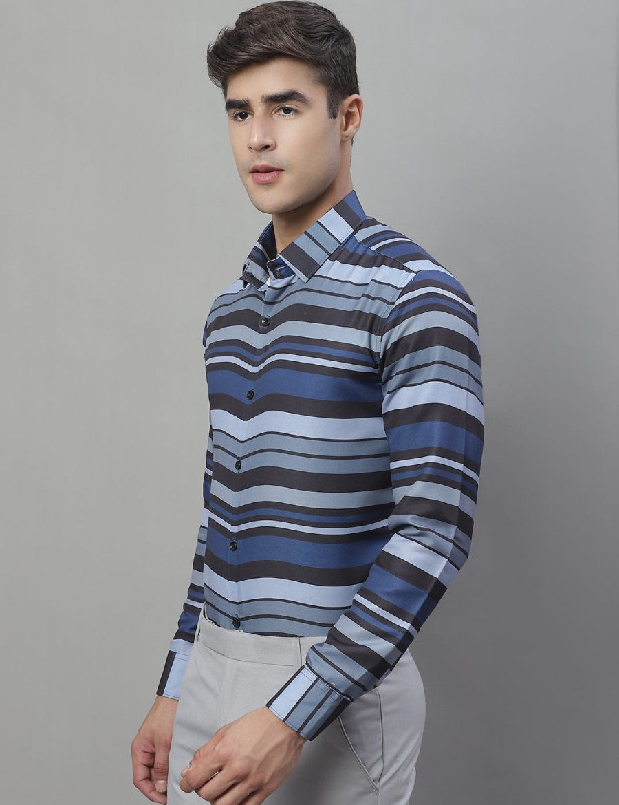 Men Grey Classic Striped Formal Shirt - SF_878Grey_S