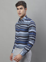 Men Grey Classic Striped Formal Shirt - SF_878Grey_S