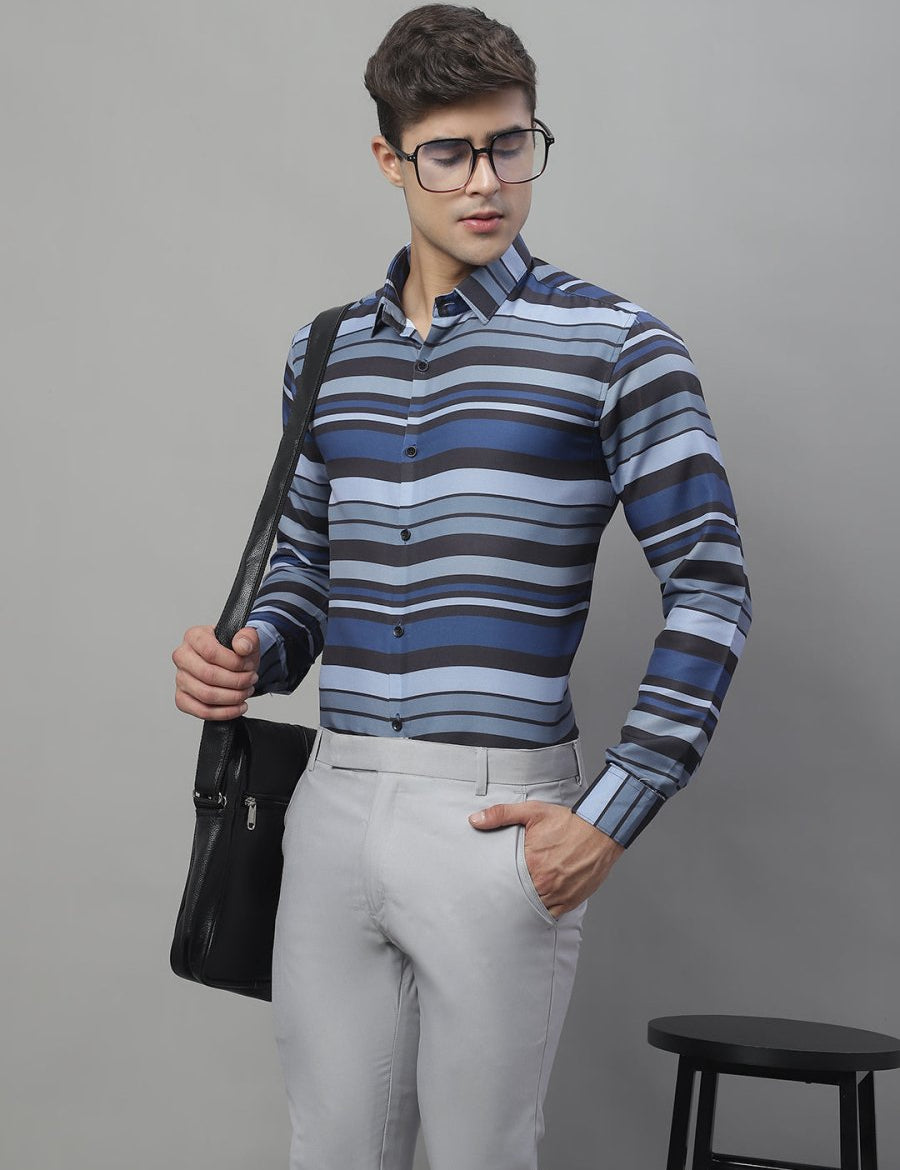 Men Grey Classic Striped Formal Shirt - SF_878Grey_S