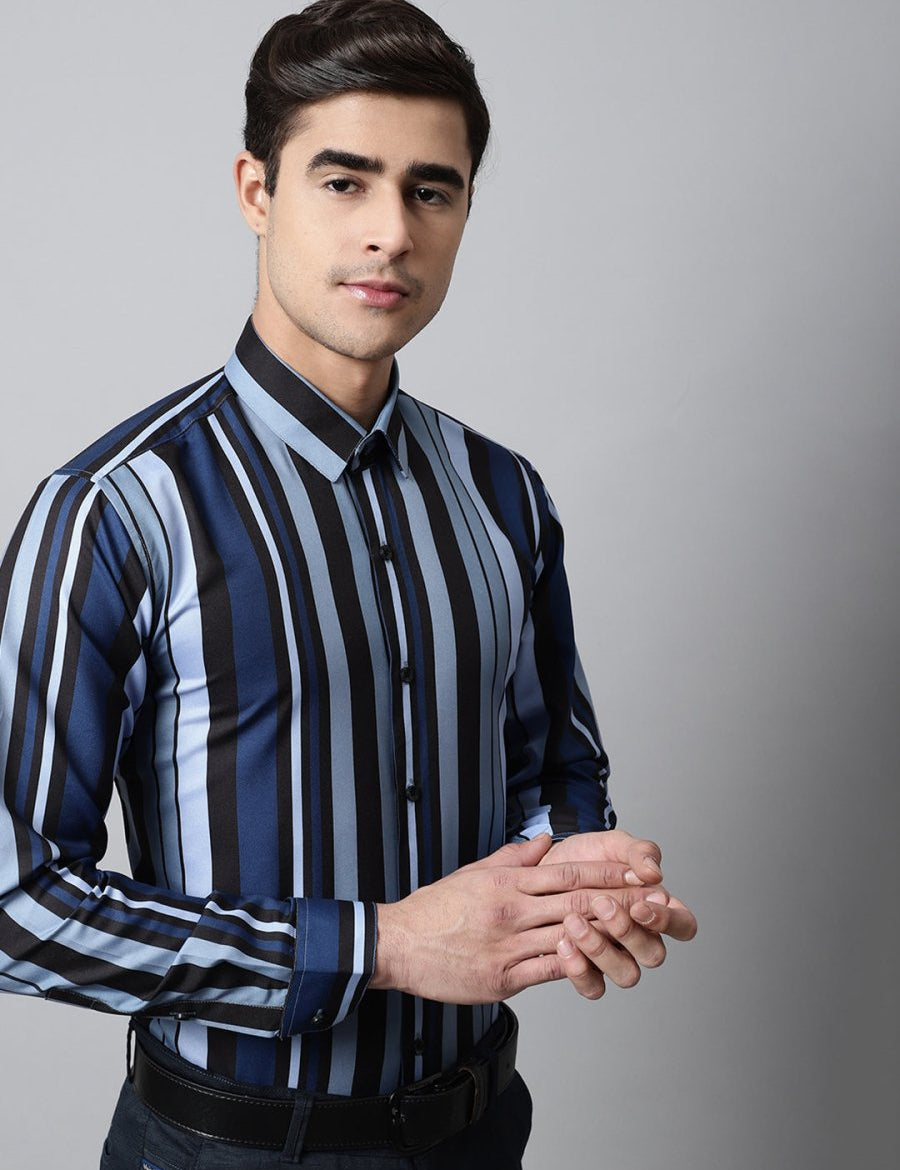 Men Grey Classic Striped Formal Shirt - SF_832Grey_S