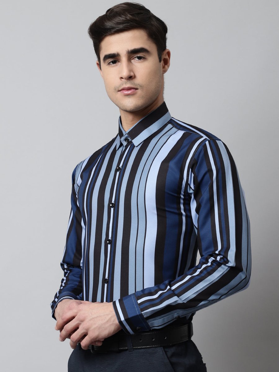 Men Grey Classic Striped Formal Shirt - SF_832Grey_S