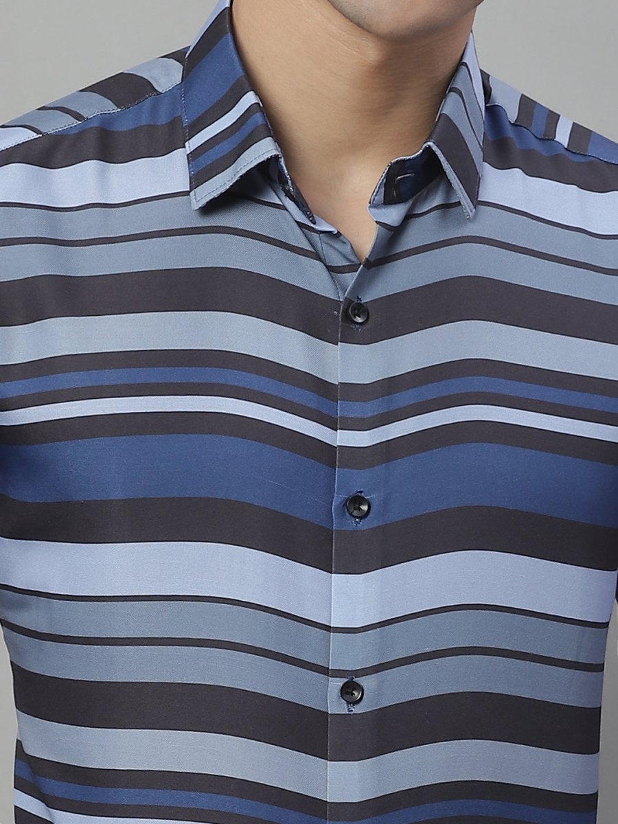 Men Grey Classic Striped Formal Shirt - SF_878Grey_S