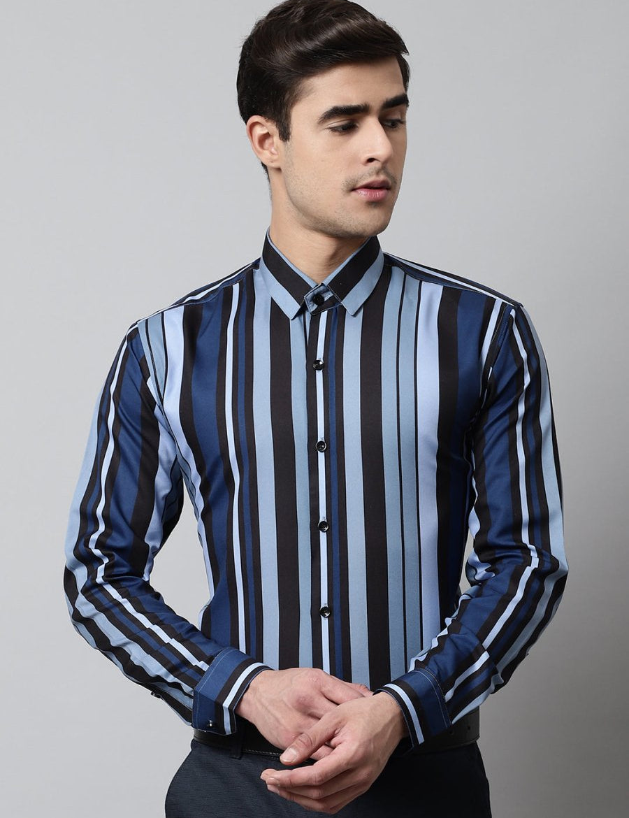 Men Grey Classic Striped Formal Shirt - SF_832Grey_S
