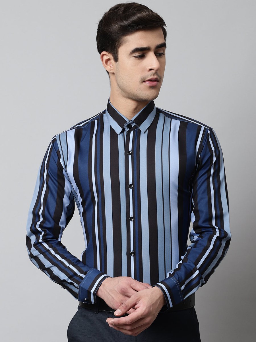 Men Grey Classic Striped Formal Shirt - SF_832Grey_S