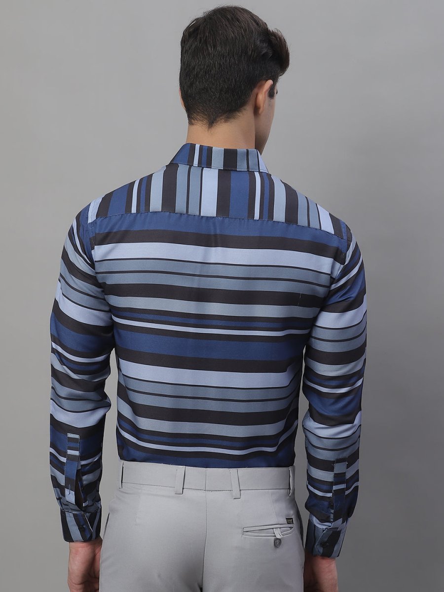 Men Grey Classic Striped Formal Shirt - SF_878Grey_S