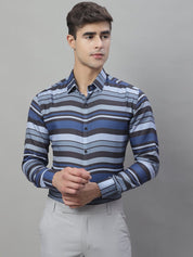 Men Grey Classic Striped Formal Shirt - SF_878Grey_S