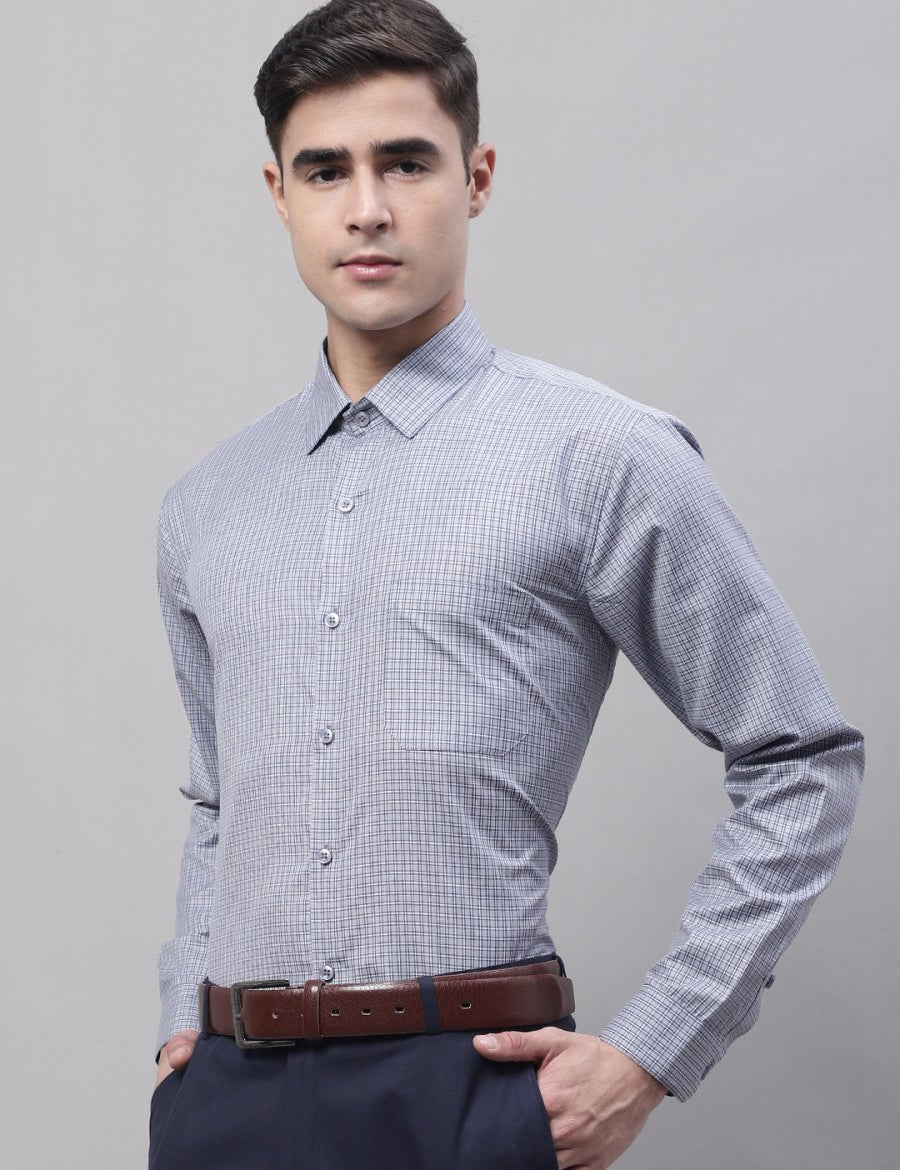 Men Grey Micro Checked Formal Shirt - SF_870Grey_S