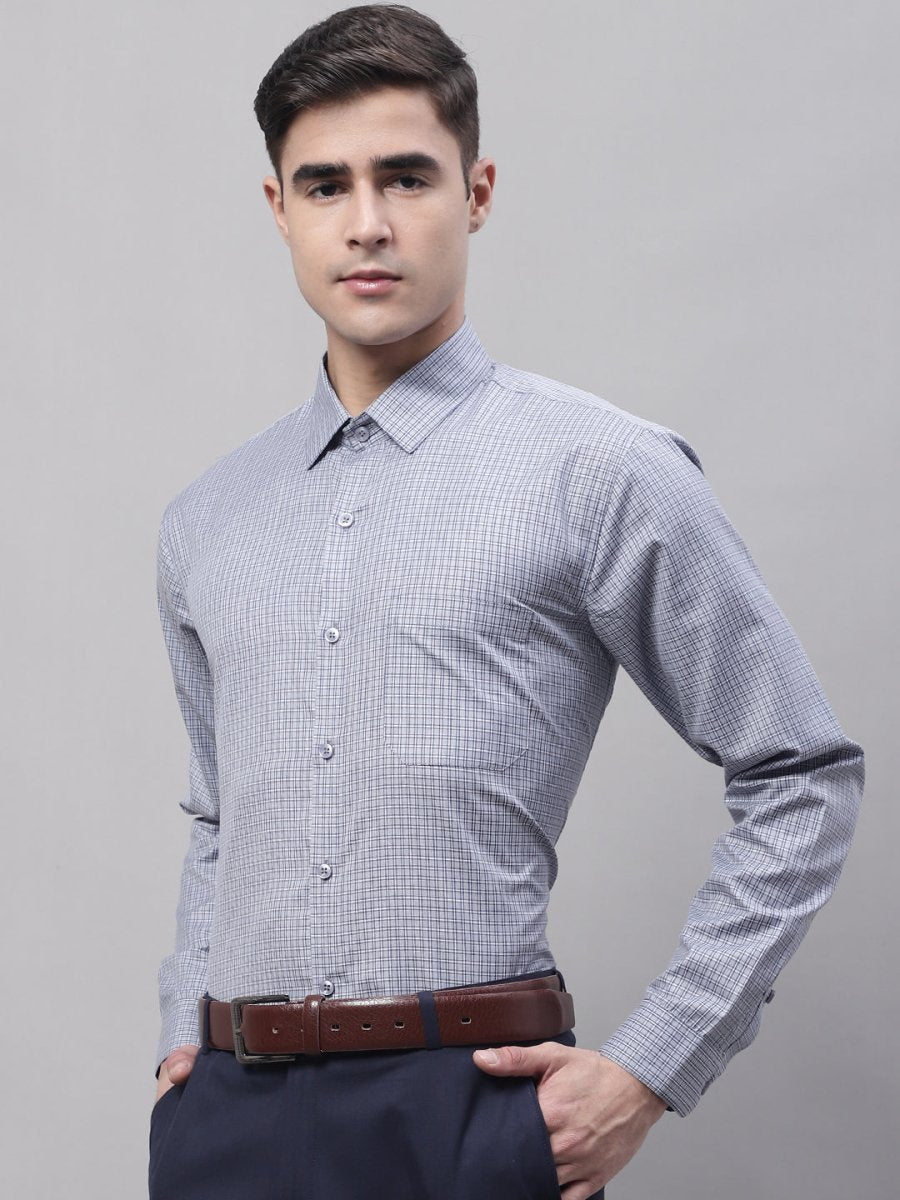 Men Grey Micro Checked Formal Shirt - SF_870Grey_S