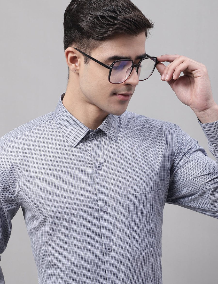 Men Grey Micro Checked Formal Shirt - SF_870Grey_S