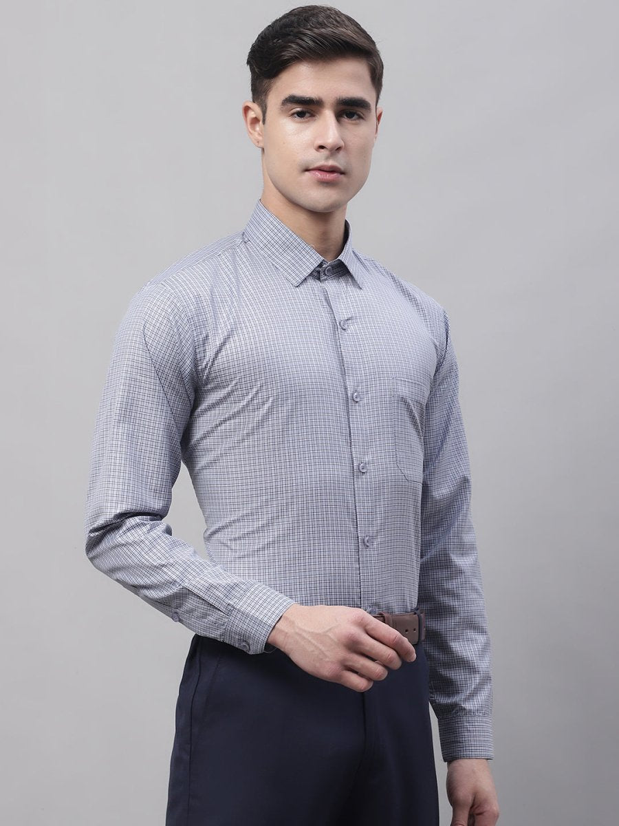 Men Grey Micro Checked Formal Shirt - SF_870Grey_S