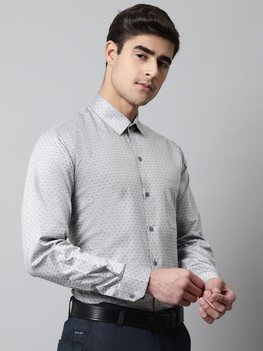 Men Grey Micro Ditsy Printed Pure Cotton Formal Shirt - SF_857Grey_S