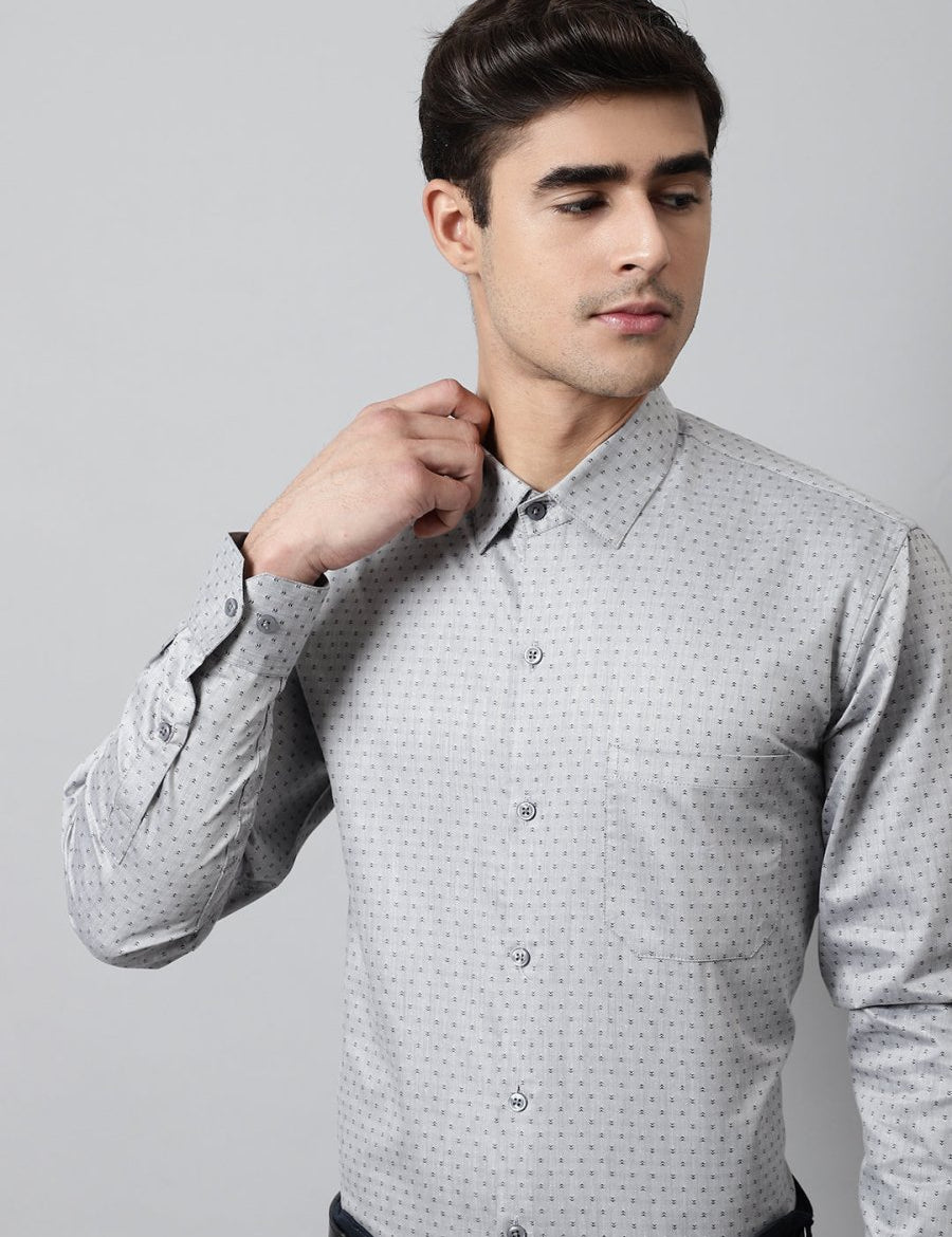 Men Grey Micro Ditsy Printed Pure Cotton Formal Shirt - SF_857Grey_S