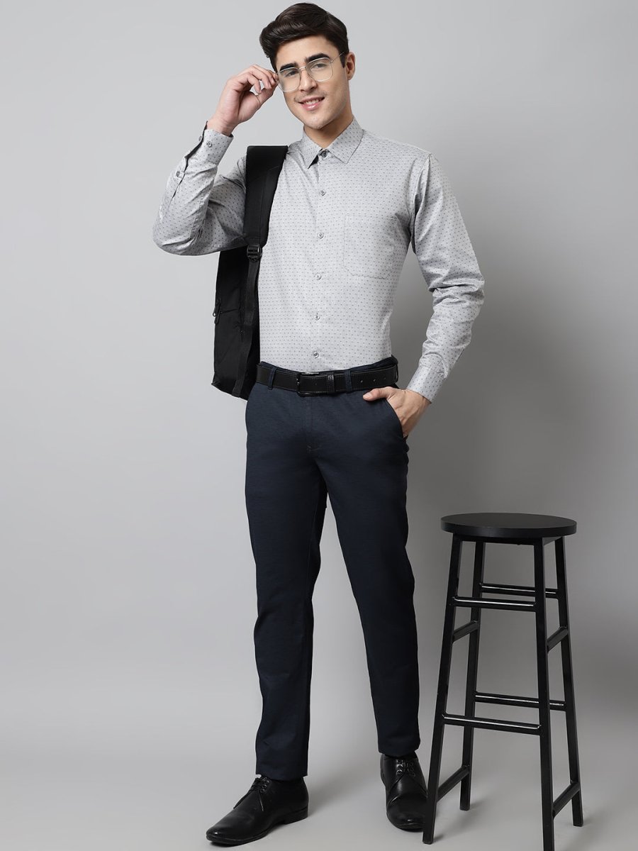Men Grey Micro Ditsy Printed Pure Cotton Formal Shirt - SF_857Grey_S