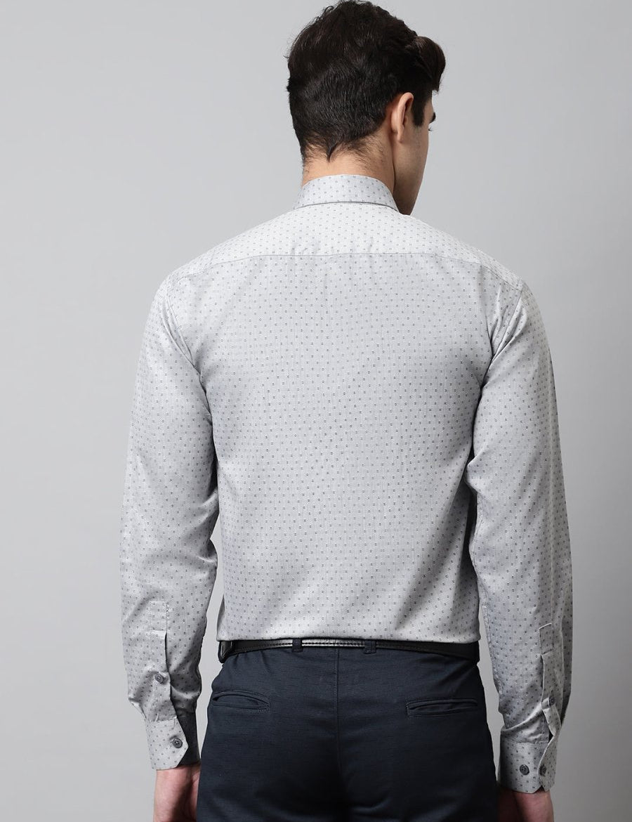 Men Grey Micro Ditsy Printed Pure Cotton Formal Shirt - SF_857Grey_S