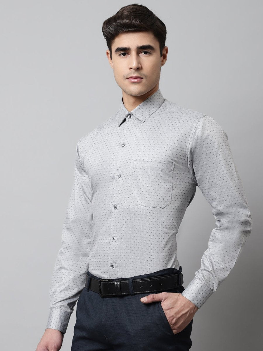 Men Grey Micro Ditsy Printed Pure Cotton Formal Shirt - SF_857Grey_S