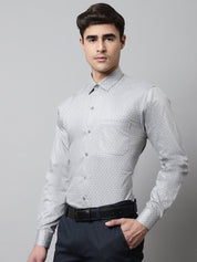 Men Grey Micro Ditsy Printed Pure Cotton Formal Shirt - SF_857Grey_S