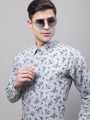 Men Grey Regular Fit Printed Pure Cotton Formal Shirt - SF_874Grey_S