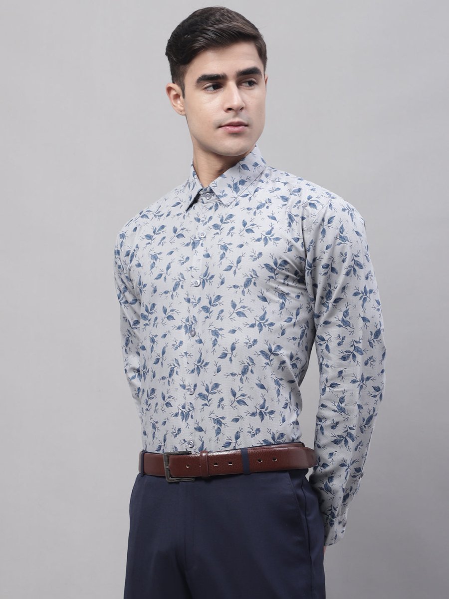 Men Grey Regular Fit Printed Pure Cotton Formal Shirt - SF_874Grey_S