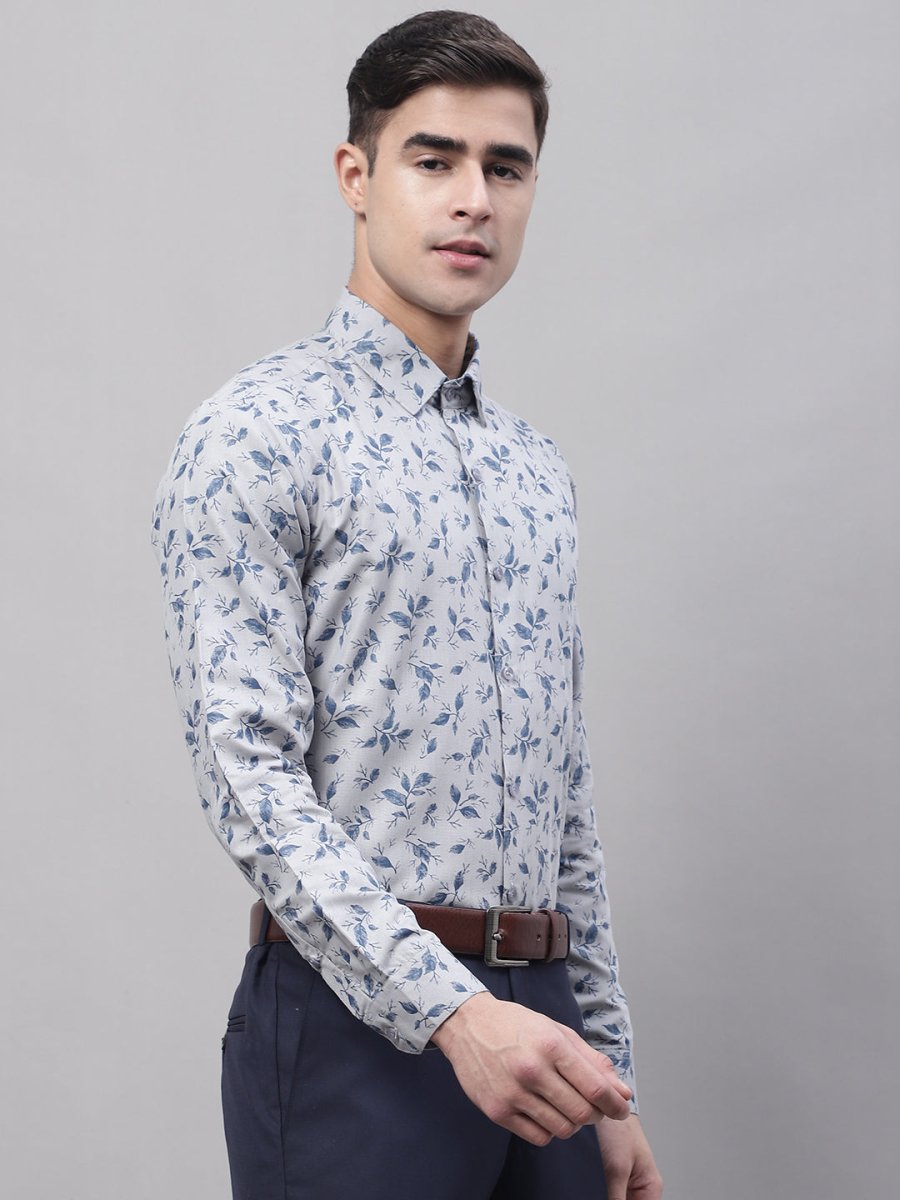 Men Grey Regular Fit Printed Pure Cotton Formal Shirt - SF_874Grey_S