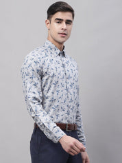 Men Grey Regular Fit Printed Pure Cotton Formal Shirt - SF_874Grey_S