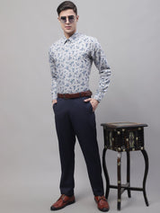 Men Grey Regular Fit Printed Pure Cotton Formal Shirt - SF_874Grey_S
