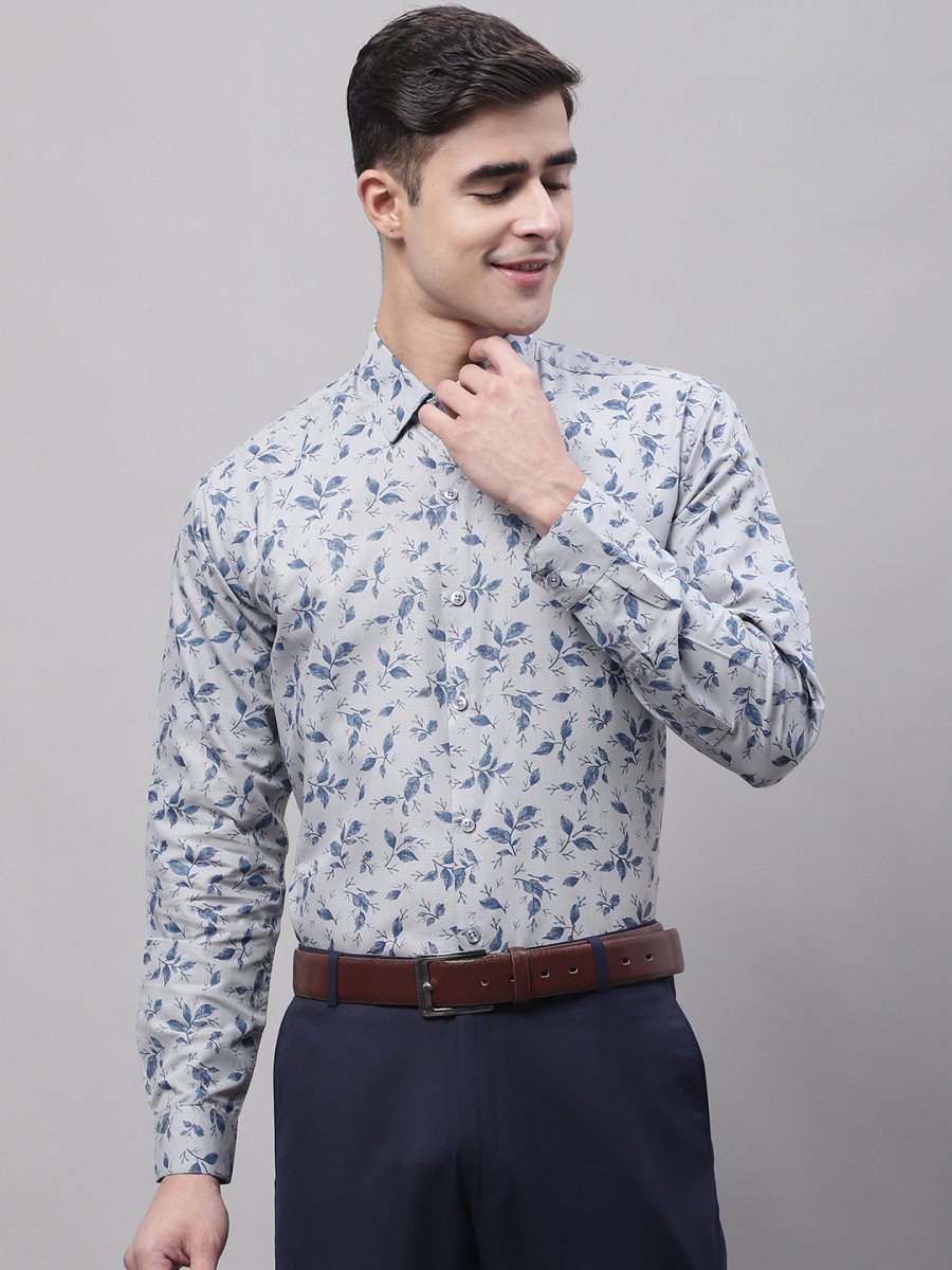 Men Grey Regular Fit Printed Pure Cotton Formal Shirt - SF_874Grey_S