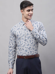 Men Grey Regular Fit Printed Pure Cotton Formal Shirt - SF_874Grey_S