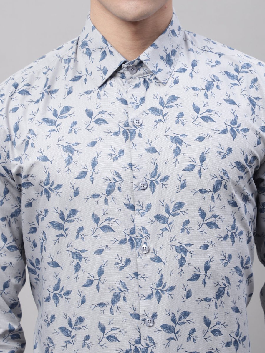 Men Grey Regular Fit Printed Pure Cotton Formal Shirt - SF_874Grey_S