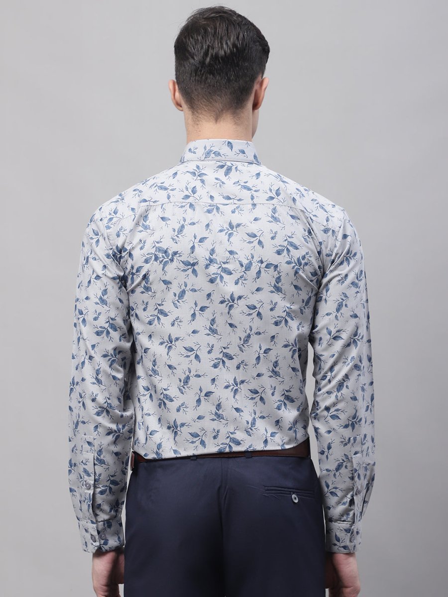 Men Grey Regular Fit Printed Pure Cotton Formal Shirt - SF_874Grey_S