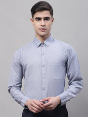 Men Grey Vertical Striped Formal Shirt - SF_872Grey_S