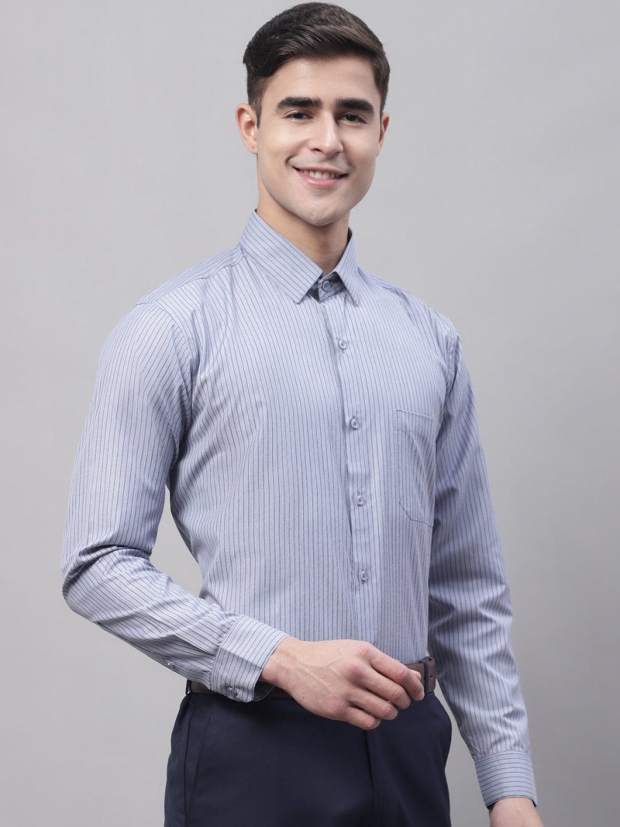 Men Grey Vertical Striped Formal Shirt - SF_872Grey_S
